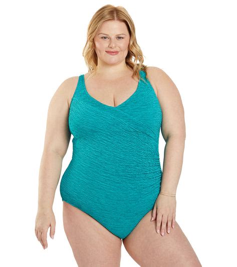 Krinkle By Penbrooke Plus Size Chlorine Resistant Mock Surplice One