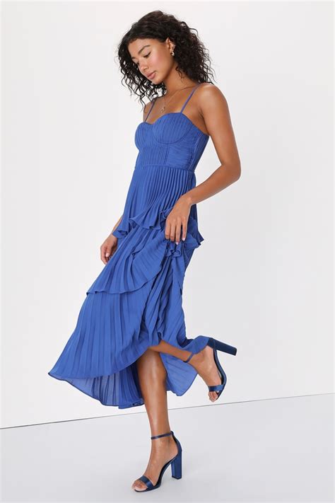 Blue Midi Dress Tiered Pleated Midi Dress Bustier Midi Dress Lulus