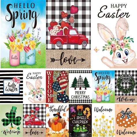 Cdlong Seasonal Garden Flag Set Of 12 Double Sided 12 X 18