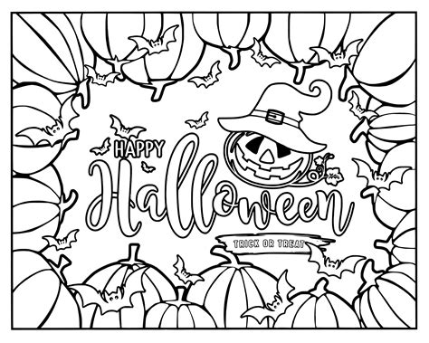 Halloween Coloring Pages for Adults. Witch, Spooky Pumpkin, Ghost ...