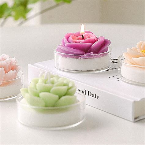 Flower Shaped Aromatherapy Candle - Wax - Pink - Black - 6 Colors ...