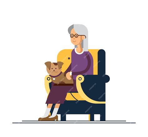 Premium Vector Grandma Sitting In Cozy Chair And Keep The Puppy On