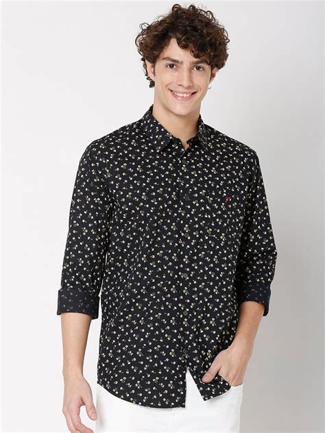 Buy Mufti Men Black Classic Slim Fit Floral Printed Casual Shirt