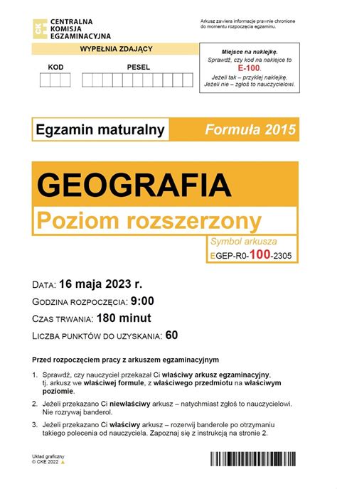 Matura z geografii 2023 Arkusz dla formuły 2015 Portal i pl