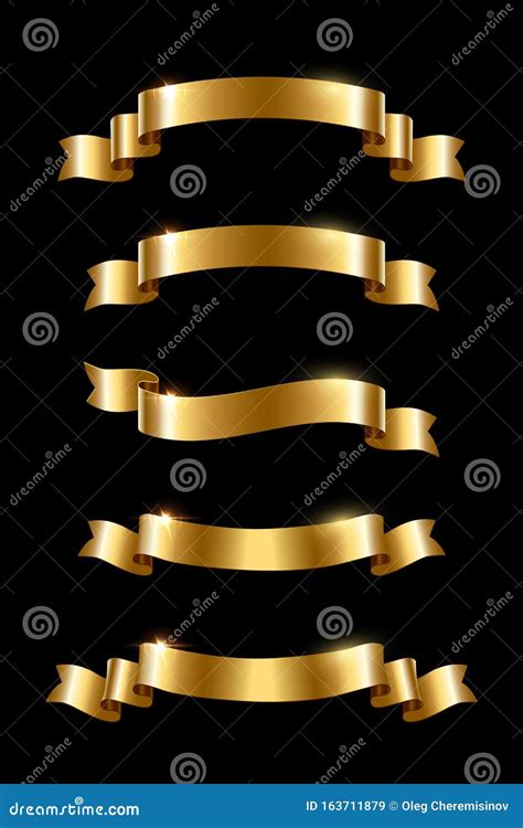 Golden Luxury Ribbons Set Vector Design Elements Isolated On Black