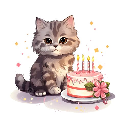 Happy Birthday Cat With A Cake Cat Cake Invitation Png Transparent