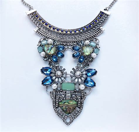 Large Quirky Rhinestone Bib Necklace For Women Statement Etsy