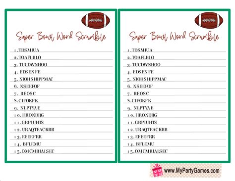 Super Bowl Word Scramble Printable Artofit