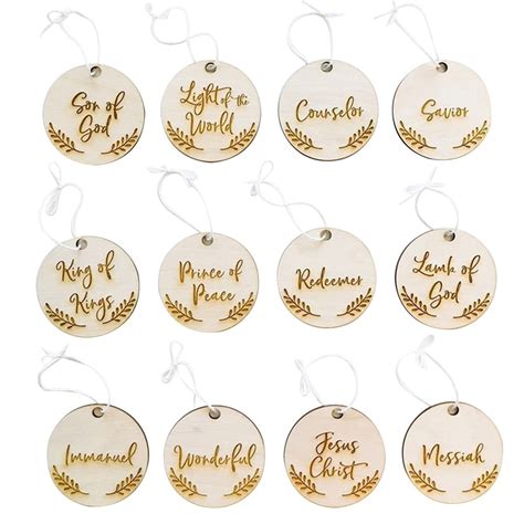 12Pcs Names Of Jesus Christ Christmas Ornament Wood Religious Christmas