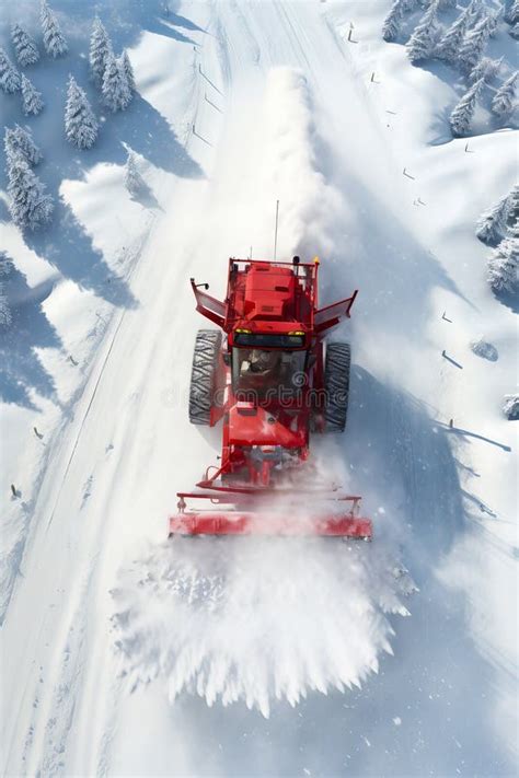 Red Tractor Plowing Snow in Snowy Field with Trees. Generative AI Stock ...