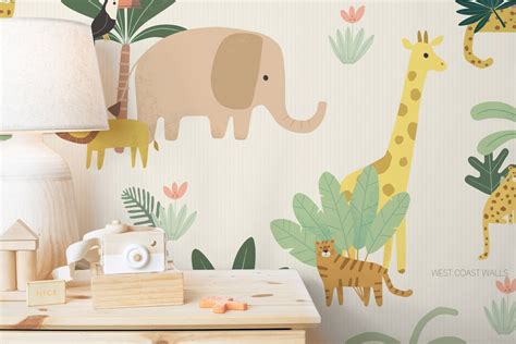 Jungle Animals Wallpaper / Jungle Decor / Jungle Theme / Nursery Decor ...