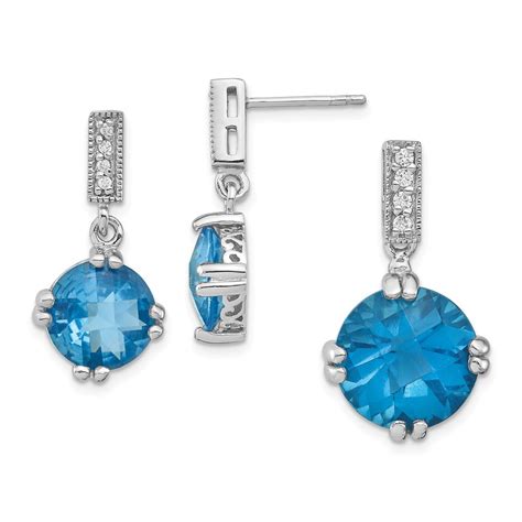 FB Jewels Sterling Silver Rhodium Plated Blue Clear CZ Pendant