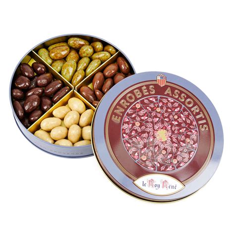 Assortiment d amandes enrobées en coffret métal Le Roy René