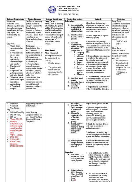 Nursing Care Plan for a Patient Experiencing Anaphylactic Shock Due to ...