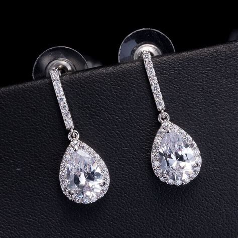 Dokol Classic Water Drop Earrings Silver Color Bridal Jewelry Clear