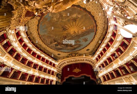 Interiors and details of Teatro di San Carlo, Naples opera house, Italy ...