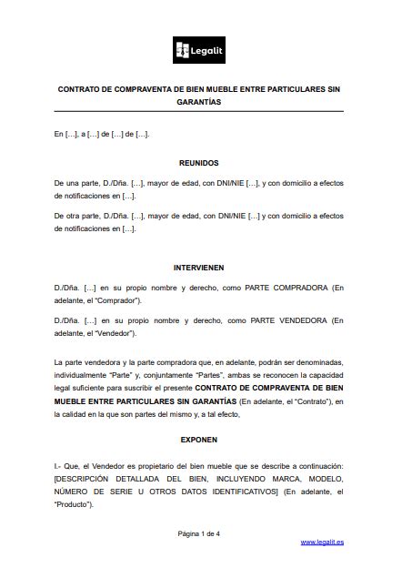 ᐅ Modelo Contrato Compraventa Productos Segunda Mano entre Particulares