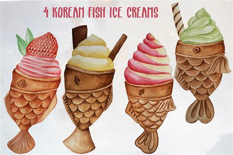 Korean Fish Ice Cream By Dream in Watercolor | TheHungryJPEG