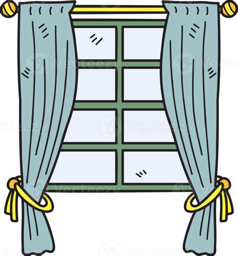 Hand Drawn Window With Curtains Illustration Png