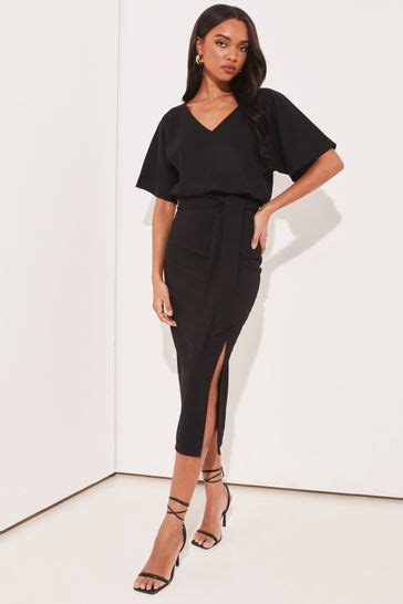 Buy Lipsy Black V Neck Flutter Sleeve Belted Midi Dress From Next