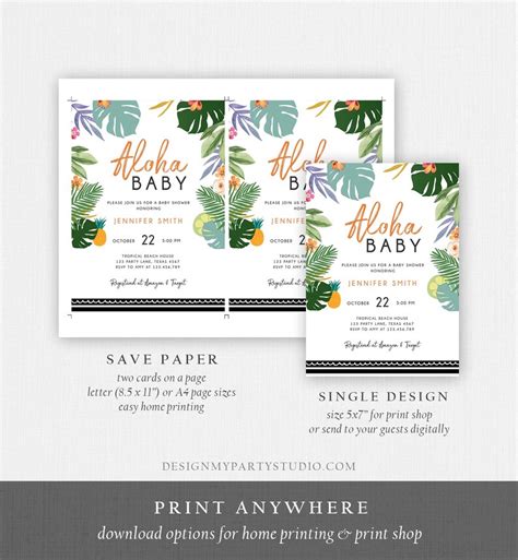 Editable Tropical Baby Shower Invitation Oh Baby Aloha Coed Etsy