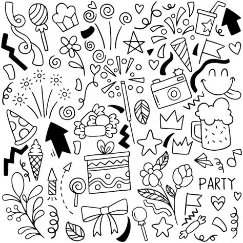 Dibujado A Mano Fiesta Doodle Feliz Cumplea Os Adornos Vector Premium