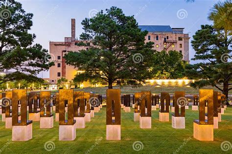 Night View Of The Oklahoma City Memorial Chairs Editorial Photography