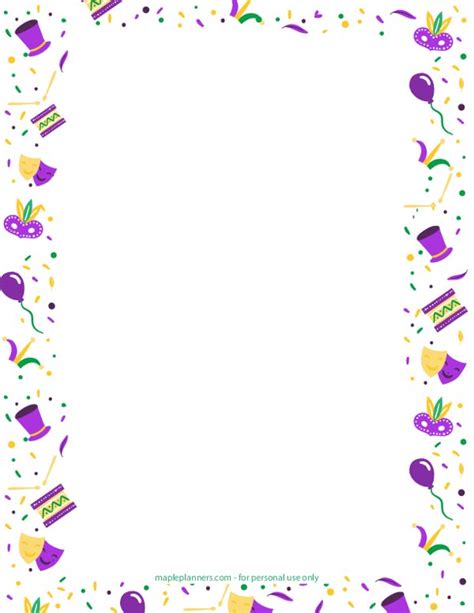 Printable Mardi Gras Carnival Celebration Page Border Clip Art