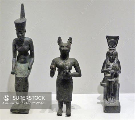 Statuettes Of Neith Bastet And Isis The Goddess Of Hunting And War