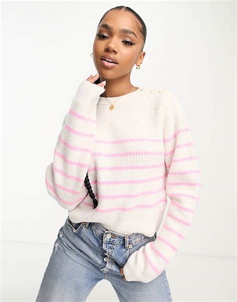 Monki Knitted Sweater In Off White And Pink Asos