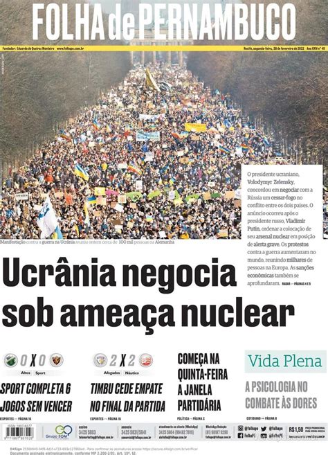 Capa Folha De Pernambuco Sexta 1 De Novembro De 2019