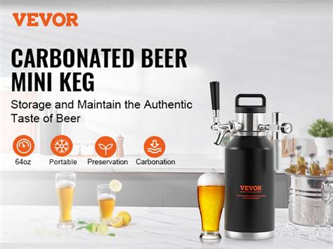 VEVOR Beer Growler Tap System 64Oz 1 89L Mini Keg 304 Stainless Steel