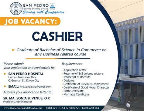 Job Hiring: Cashier for San Pedro Hospital - DAVAO LIFE