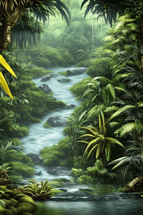 Intricate Jungle River Scene · Creative Fabrica