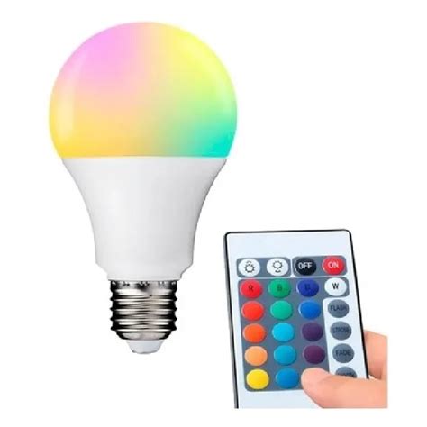 Foco Luz LED RGB 7W Con Control Remoto E27 RGB Recargas Rafaela