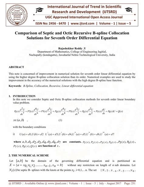 PDF Comparison Of Septic And Octic Recursive B Spline Collocation