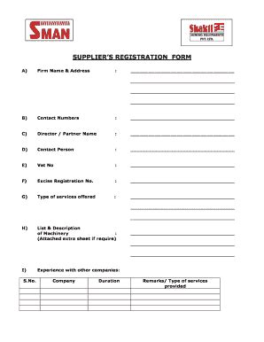 Fillable Online SUPPLIERS REGISTRATION FORM Mining Equipments Fax