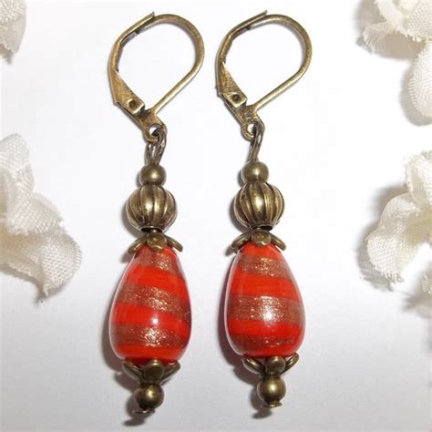 Wvluckygirl Jewelry Bronze And Orange Glass Beaded Earrings Nwt