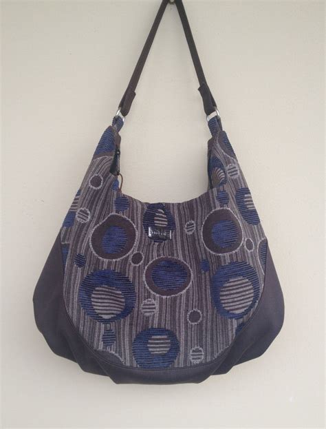 Brown And Blue Fabric Bag Large Hobo Bag Large Shoulder