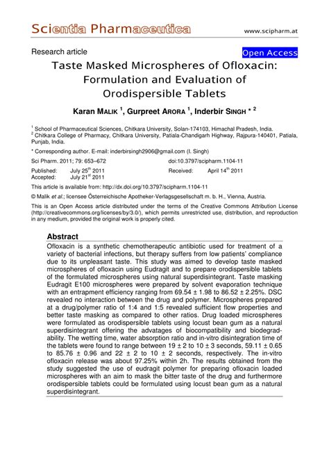 PDF Taste Masked Microspheres Of Ofloxacin Formulation And