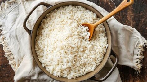 Premium Photo Cooked Rice In Pot With Wood Spoon