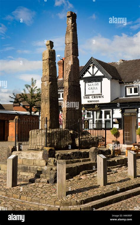 Uk England Cheshire Sandbach Saxon Crosses In Town Centre Stock