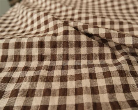 Teak 38 Gingham Textured Cotton Brown Check Fabric By The Yard Etsy