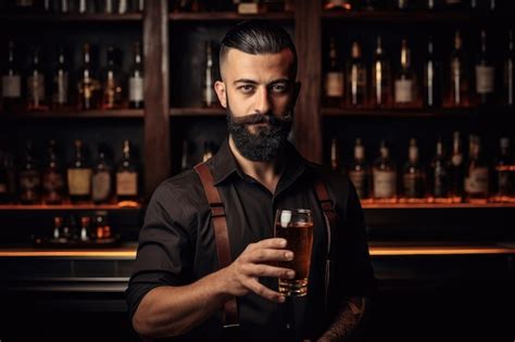 Premium AI Image Shot Of A Bartender Holding A Bottle Of Whiskey