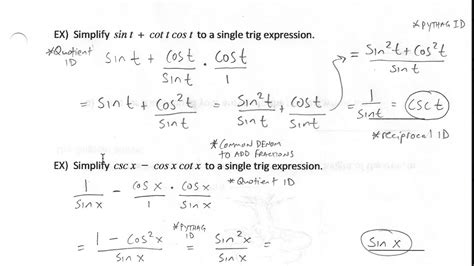 Using Trig Identities To Simplify Trig Expressions And Find Values Of