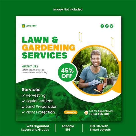 Premium Vector Lawn Gardening Services Social Media Post Design