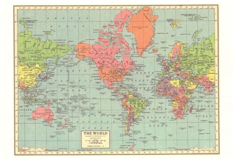 Vintage Maps 18 The World World Map Printable World Map Art World