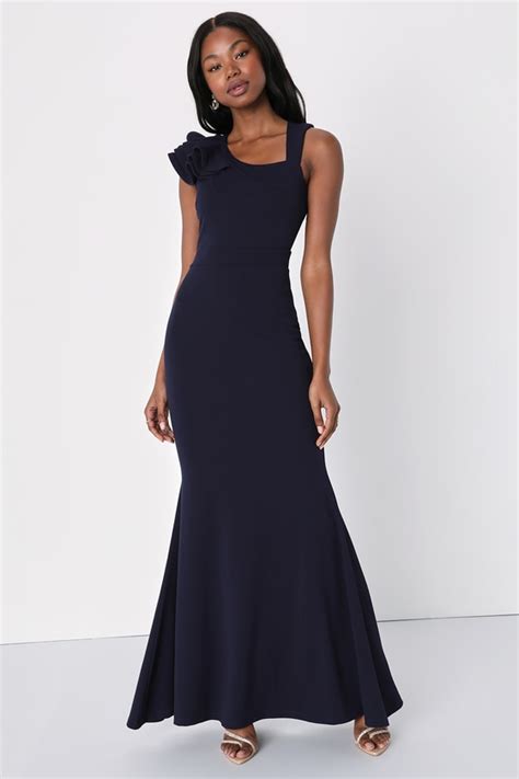 Lovely Navy Blue Dress Maxi Dress Ruffled Mermaid Dress Lulus