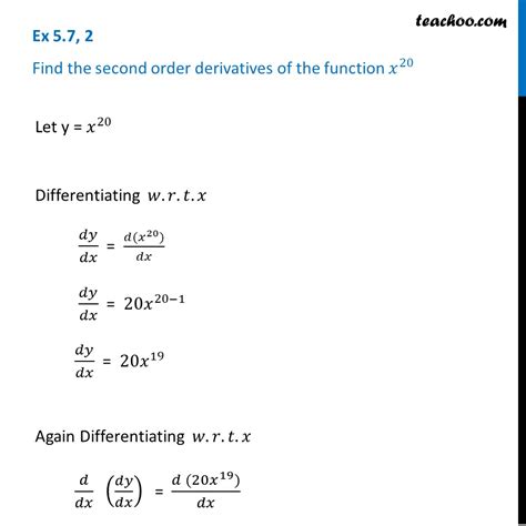 Ex 5 7 2 Class 12 Maths Find Second Order Derivative Of X 20