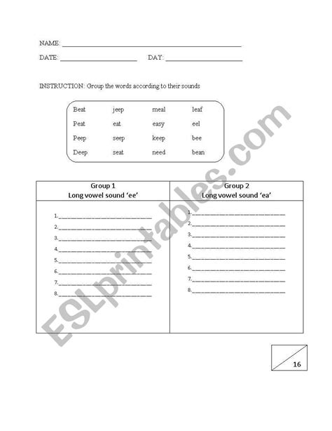 English Worksheets Phonetics Ee And Ea